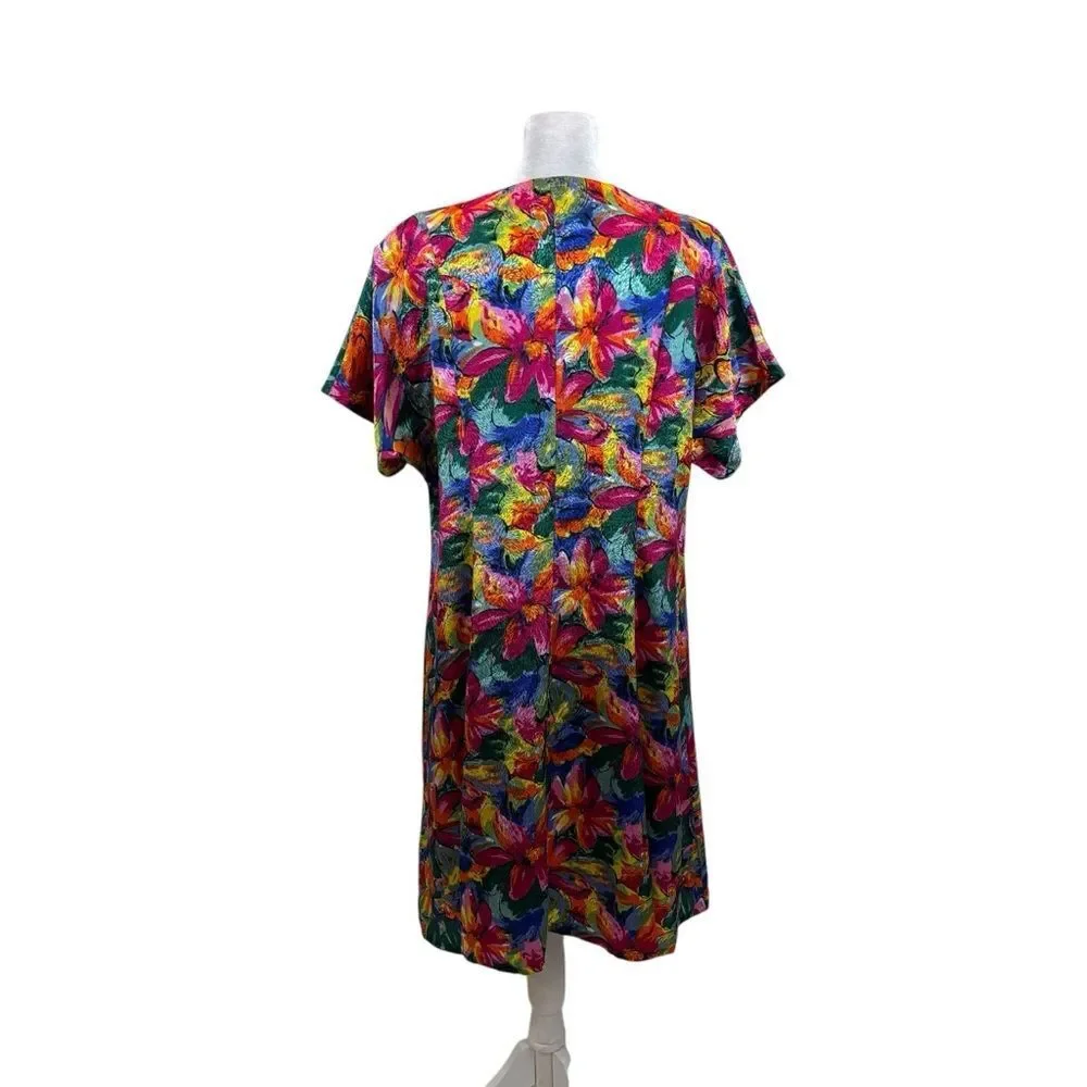 Handmade Vintage Floral Print Ruffle Neck Shift Dress Size Large‎_5